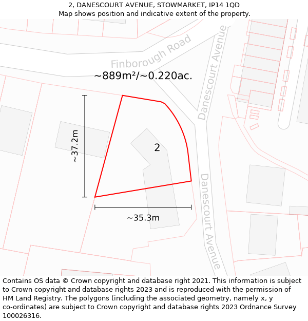 2, DANESCOURT AVENUE, STOWMARKET, IP14 1QD: Plot and title map