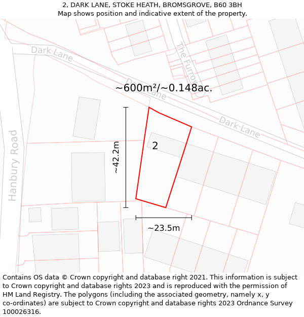 2, DARK LANE, STOKE HEATH, BROMSGROVE, B60 3BH: Plot and title map