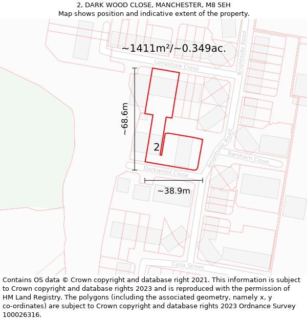 2, DARK WOOD CLOSE, MANCHESTER, M8 5EH: Plot and title map