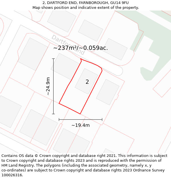 2, DARTFORD END, FARNBOROUGH, GU14 9FU: Plot and title map