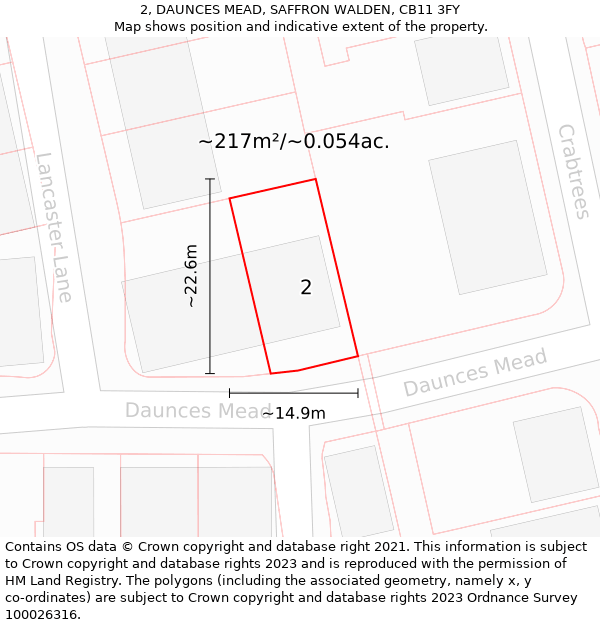 2, DAUNCES MEAD, SAFFRON WALDEN, CB11 3FY: Plot and title map