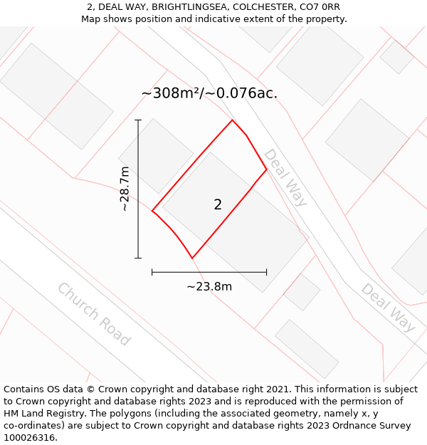 2, DEAL WAY, BRIGHTLINGSEA, COLCHESTER, CO7 0RR: Plot and title map