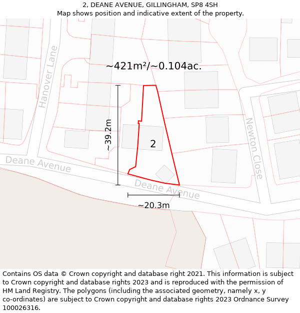 2, DEANE AVENUE, GILLINGHAM, SP8 4SH: Plot and title map