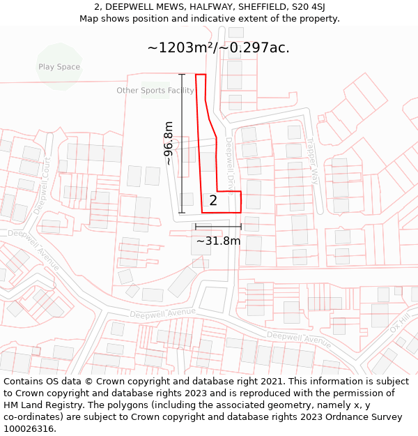 2, DEEPWELL MEWS, HALFWAY, SHEFFIELD, S20 4SJ: Plot and title map