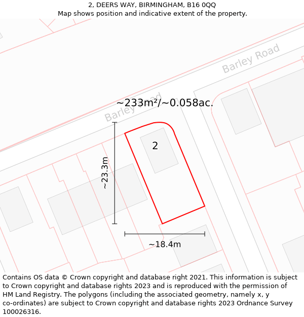 2, DEERS WAY, BIRMINGHAM, B16 0QQ: Plot and title map