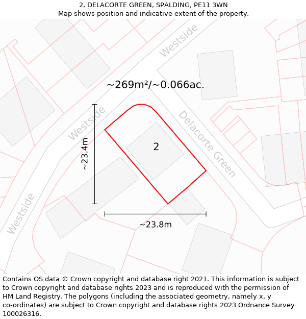 2, DELACORTE GREEN, SPALDING, PE11 3WN: Plot and title map