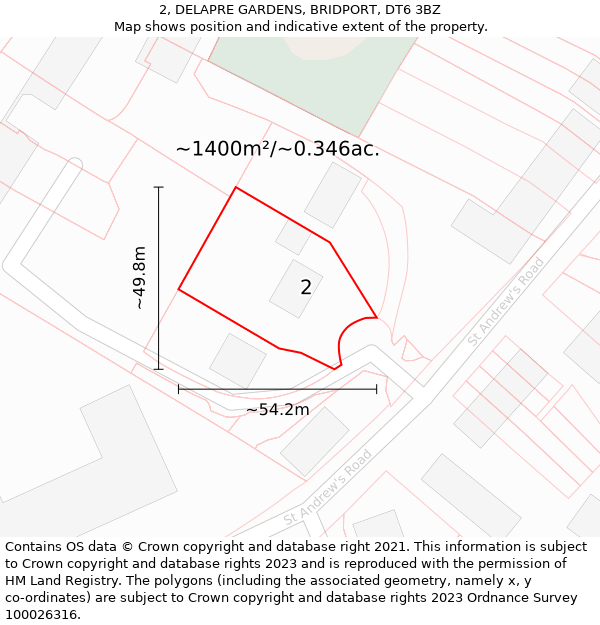 2, DELAPRE GARDENS, BRIDPORT, DT6 3BZ: Plot and title map