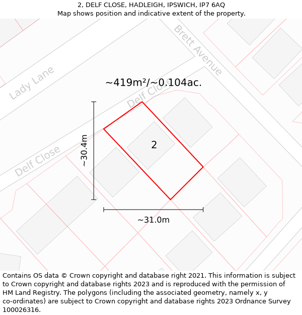 2, DELF CLOSE, HADLEIGH, IPSWICH, IP7 6AQ: Plot and title map