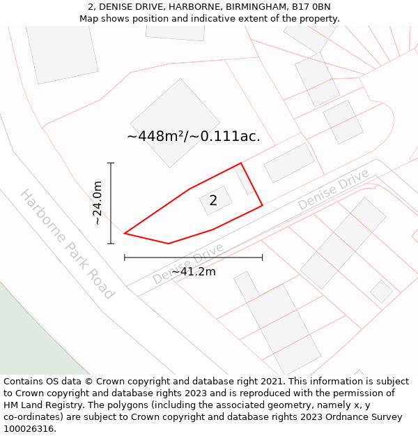 2, DENISE DRIVE, HARBORNE, BIRMINGHAM, B17 0BN: Plot and title map