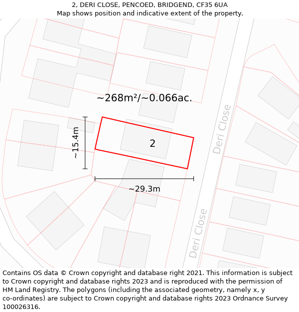 2, DERI CLOSE, PENCOED, BRIDGEND, CF35 6UA: Plot and title map