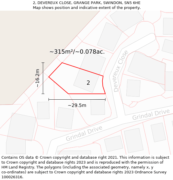 2, DEVEREUX CLOSE, GRANGE PARK, SWINDON, SN5 6HE: Plot and title map