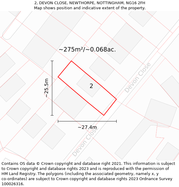 2, DEVON CLOSE, NEWTHORPE, NOTTINGHAM, NG16 2FH: Plot and title map