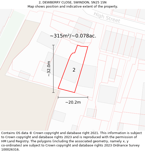 2, DEWBERRY CLOSE, SWINDON, SN25 1SN: Plot and title map