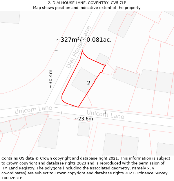 2, DIALHOUSE LANE, COVENTRY, CV5 7LP: Plot and title map