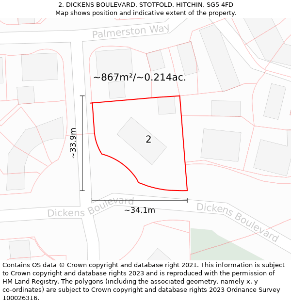 2, DICKENS BOULEVARD, STOTFOLD, HITCHIN, SG5 4FD: Plot and title map