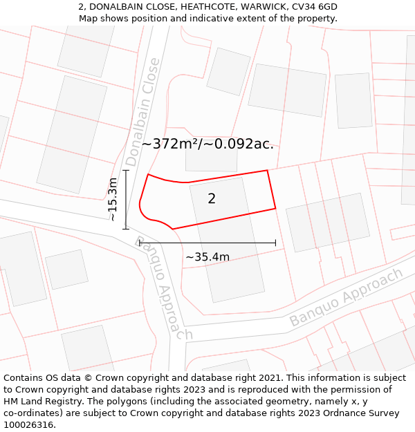 2, DONALBAIN CLOSE, HEATHCOTE, WARWICK, CV34 6GD: Plot and title map