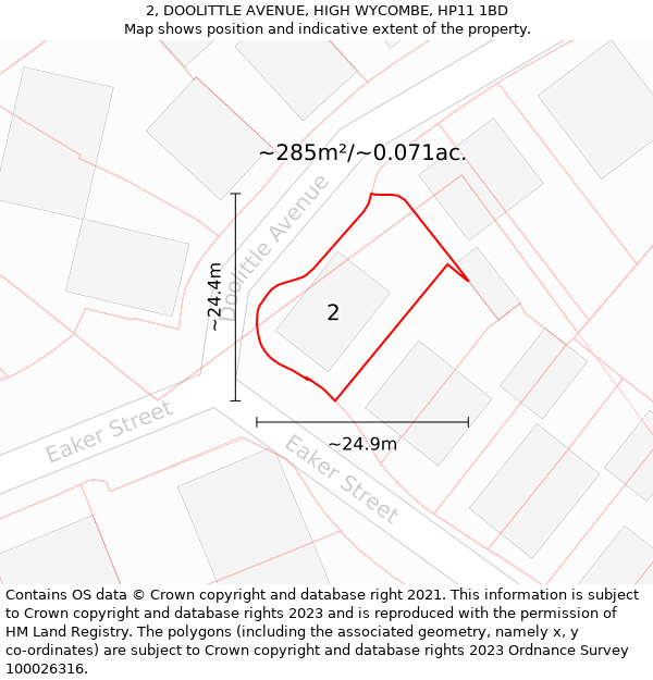 2, DOOLITTLE AVENUE, HIGH WYCOMBE, HP11 1BD: Plot and title map