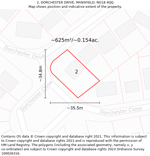 2, DORCHESTER DRIVE, MANSFIELD, NG18 4QQ: Plot and title map