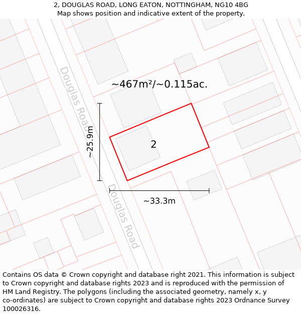 2, DOUGLAS ROAD, LONG EATON, NOTTINGHAM, NG10 4BG: Plot and title map