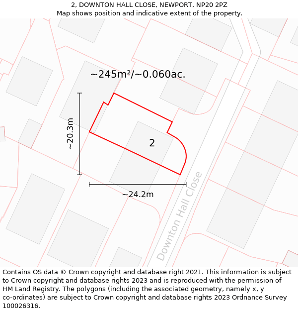 2, DOWNTON HALL CLOSE, NEWPORT, NP20 2PZ: Plot and title map