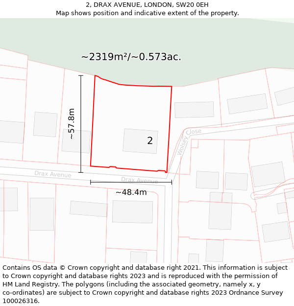 2, DRAX AVENUE, LONDON, SW20 0EH: Plot and title map