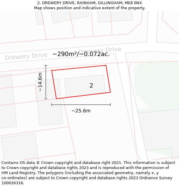 2, DREWERY DRIVE, RAINHAM, GILLINGHAM, ME8 0NX: Plot and title map