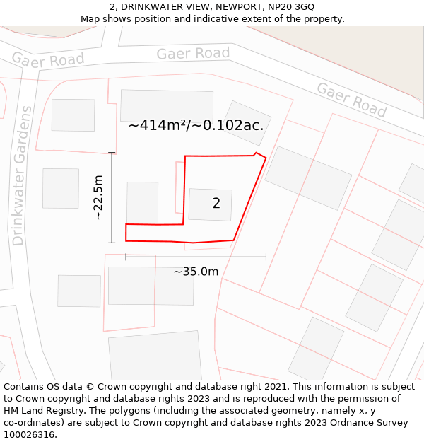 2, DRINKWATER VIEW, NEWPORT, NP20 3GQ: Plot and title map