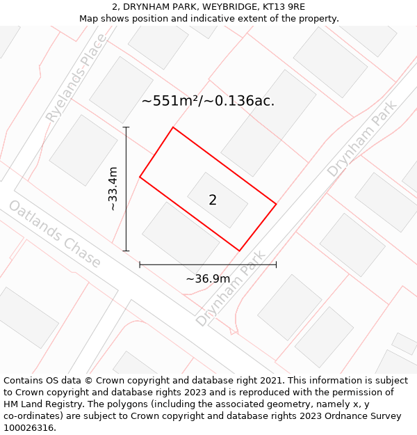 2, DRYNHAM PARK, WEYBRIDGE, KT13 9RE: Plot and title map