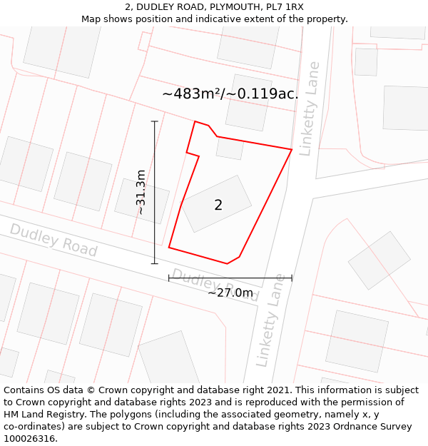 2, DUDLEY ROAD, PLYMOUTH, PL7 1RX: Plot and title map