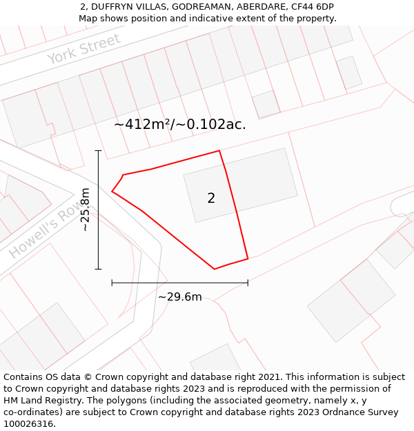 2, DUFFRYN VILLAS, GODREAMAN, ABERDARE, CF44 6DP: Plot and title map