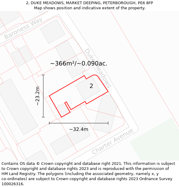 2, DUKE MEADOWS, MARKET DEEPING, PETERBOROUGH, PE6 8FP: Plot and title map