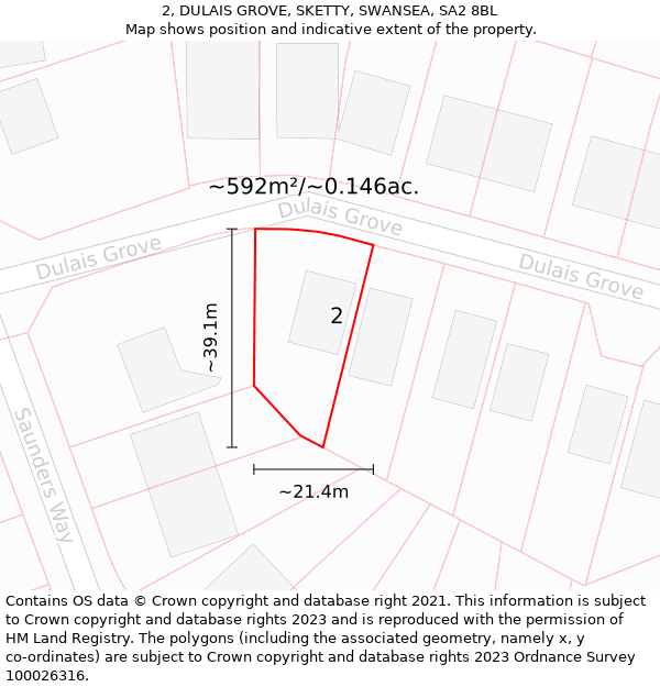 2, DULAIS GROVE, SKETTY, SWANSEA, SA2 8BL: Plot and title map