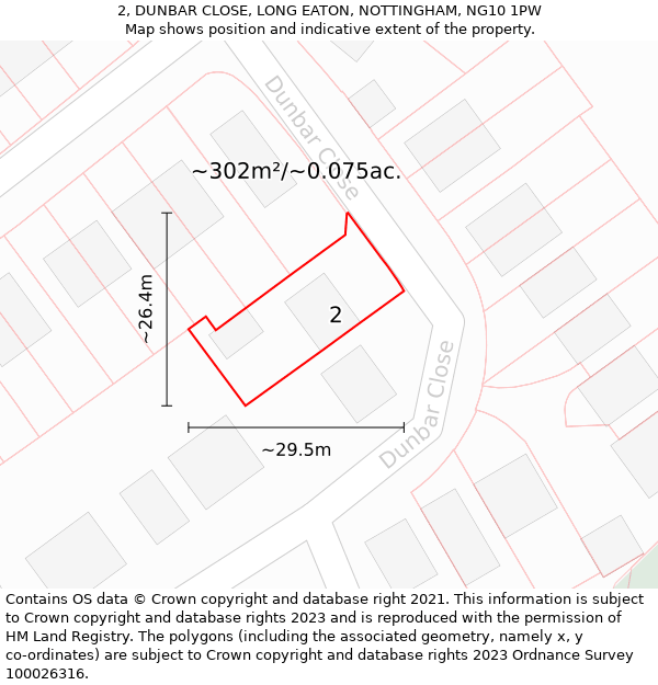 2, DUNBAR CLOSE, LONG EATON, NOTTINGHAM, NG10 1PW: Plot and title map