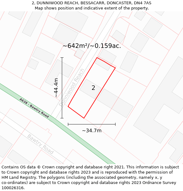 2, DUNNIWOOD REACH, BESSACARR, DONCASTER, DN4 7AS: Plot and title map