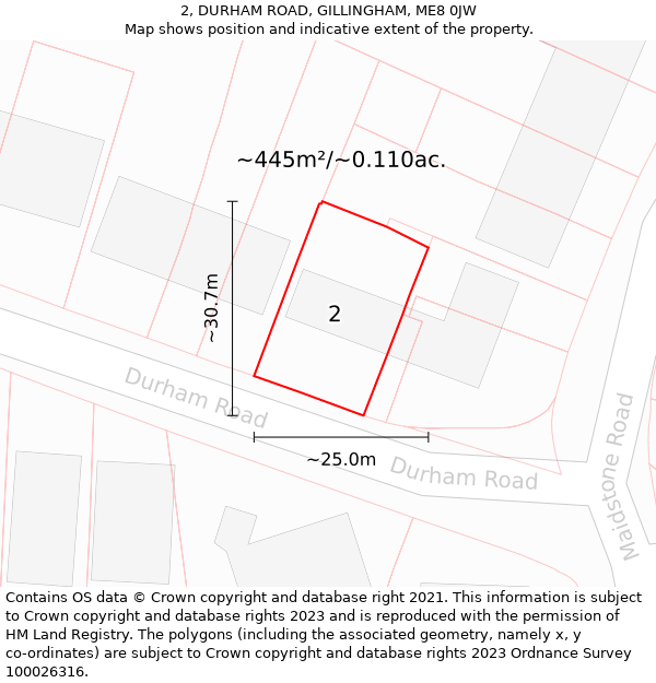 2, DURHAM ROAD, GILLINGHAM, ME8 0JW: Plot and title map