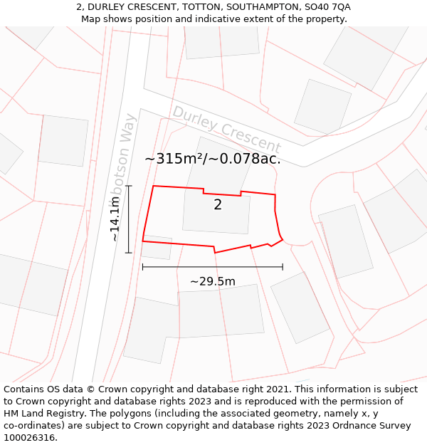 2, DURLEY CRESCENT, TOTTON, SOUTHAMPTON, SO40 7QA: Plot and title map