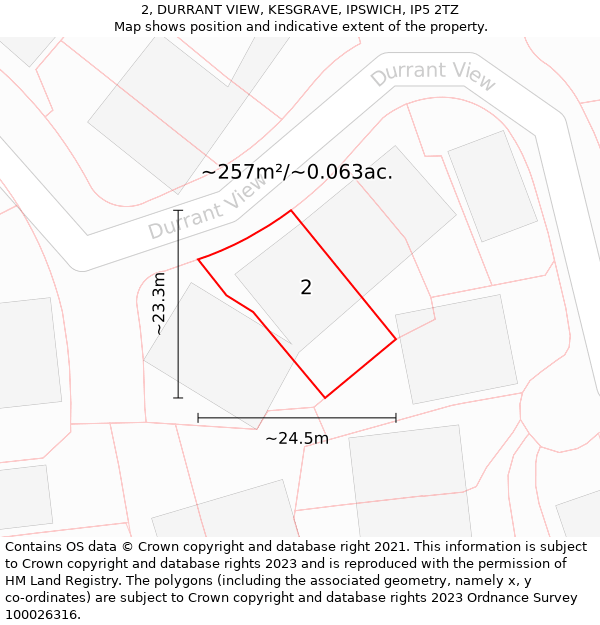 2, DURRANT VIEW, KESGRAVE, IPSWICH, IP5 2TZ: Plot and title map