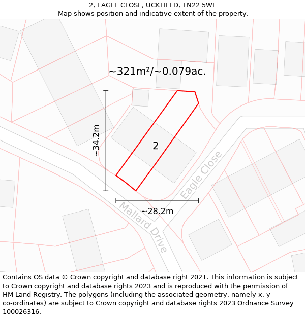 2, EAGLE CLOSE, UCKFIELD, TN22 5WL: Plot and title map