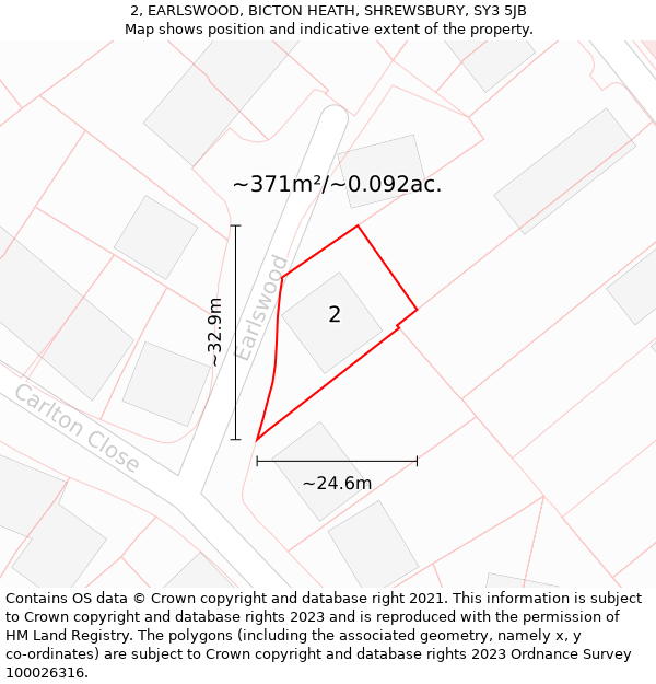 2, EARLSWOOD, BICTON HEATH, SHREWSBURY, SY3 5JB: Plot and title map