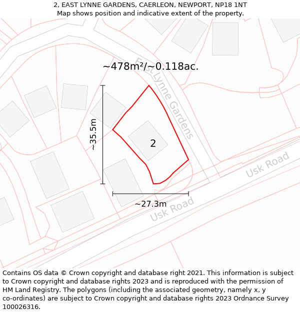 2, EAST LYNNE GARDENS, CAERLEON, NEWPORT, NP18 1NT: Plot and title map