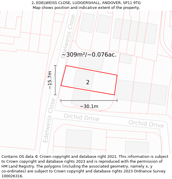 2, EDELWEISS CLOSE, LUDGERSHALL, ANDOVER, SP11 9TG: Plot and title map