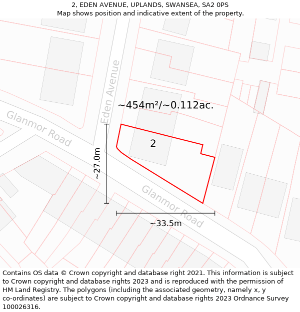 2, EDEN AVENUE, UPLANDS, SWANSEA, SA2 0PS: Plot and title map