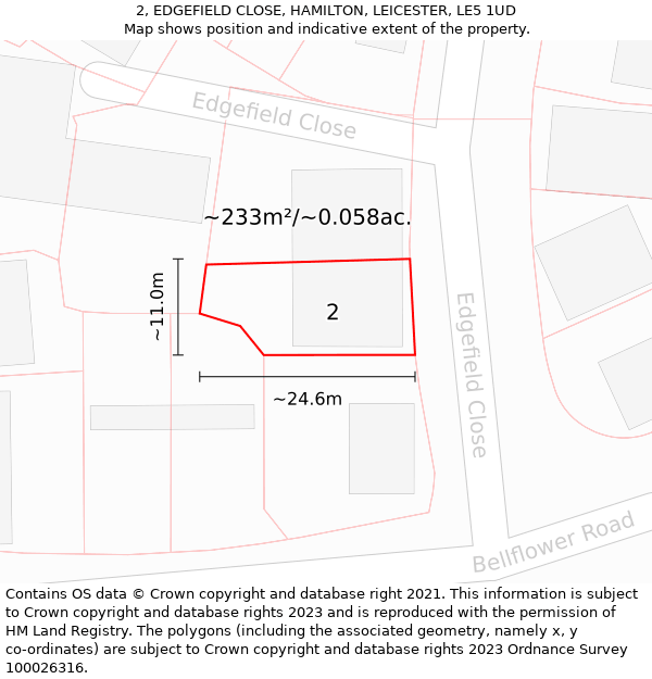 2, EDGEFIELD CLOSE, HAMILTON, LEICESTER, LE5 1UD: Plot and title map