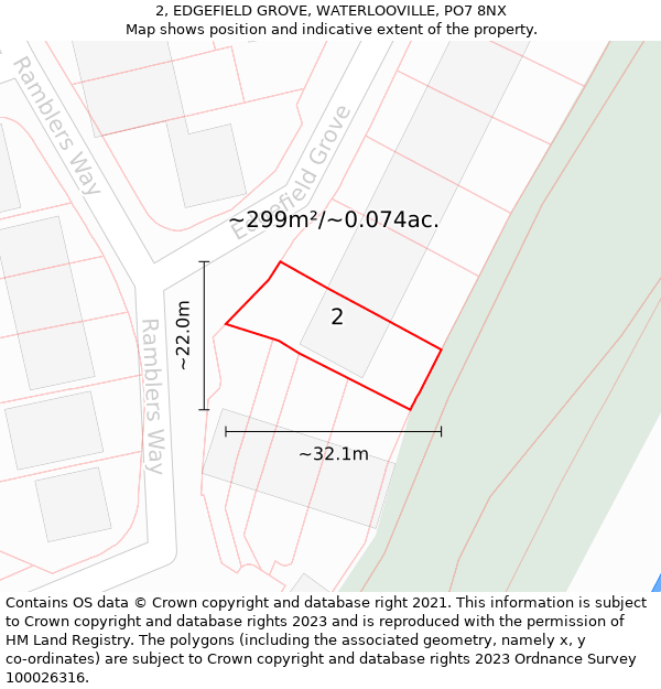 2, EDGEFIELD GROVE, WATERLOOVILLE, PO7 8NX: Plot and title map