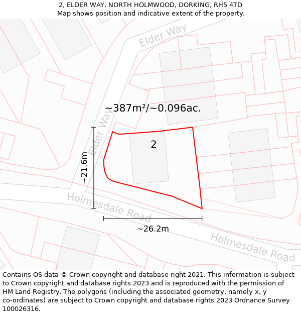 2, ELDER WAY, NORTH HOLMWOOD, DORKING, RH5 4TD: Plot and title map