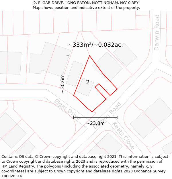 2, ELGAR DRIVE, LONG EATON, NOTTINGHAM, NG10 3PY: Plot and title map