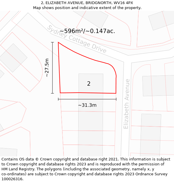 2, ELIZABETH AVENUE, BRIDGNORTH, WV16 4PX: Plot and title map