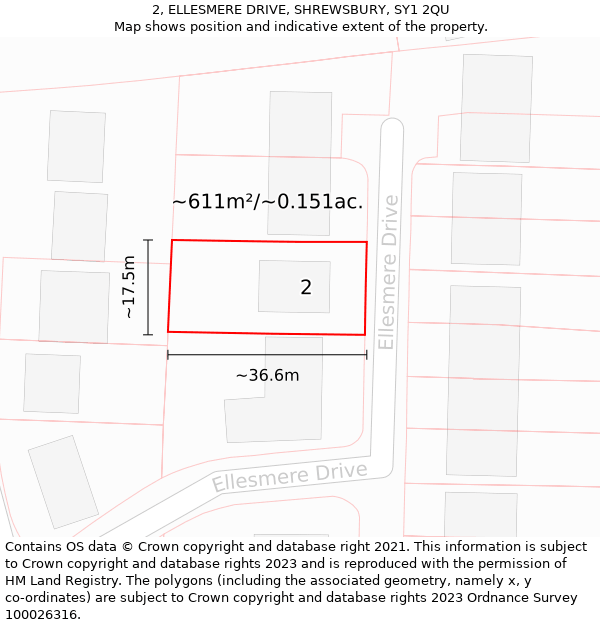 2, ELLESMERE DRIVE, SHREWSBURY, SY1 2QU: Plot and title map