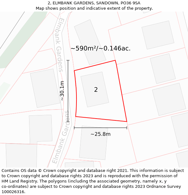 2, ELMBANK GARDENS, SANDOWN, PO36 9SA: Plot and title map