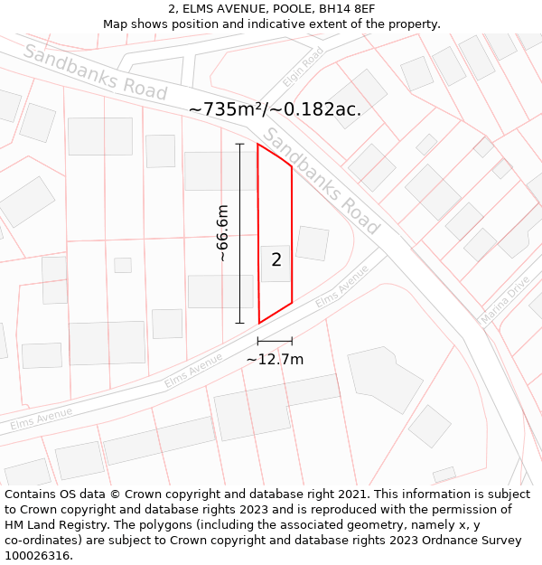 2, ELMS AVENUE, POOLE, BH14 8EF: Plot and title map